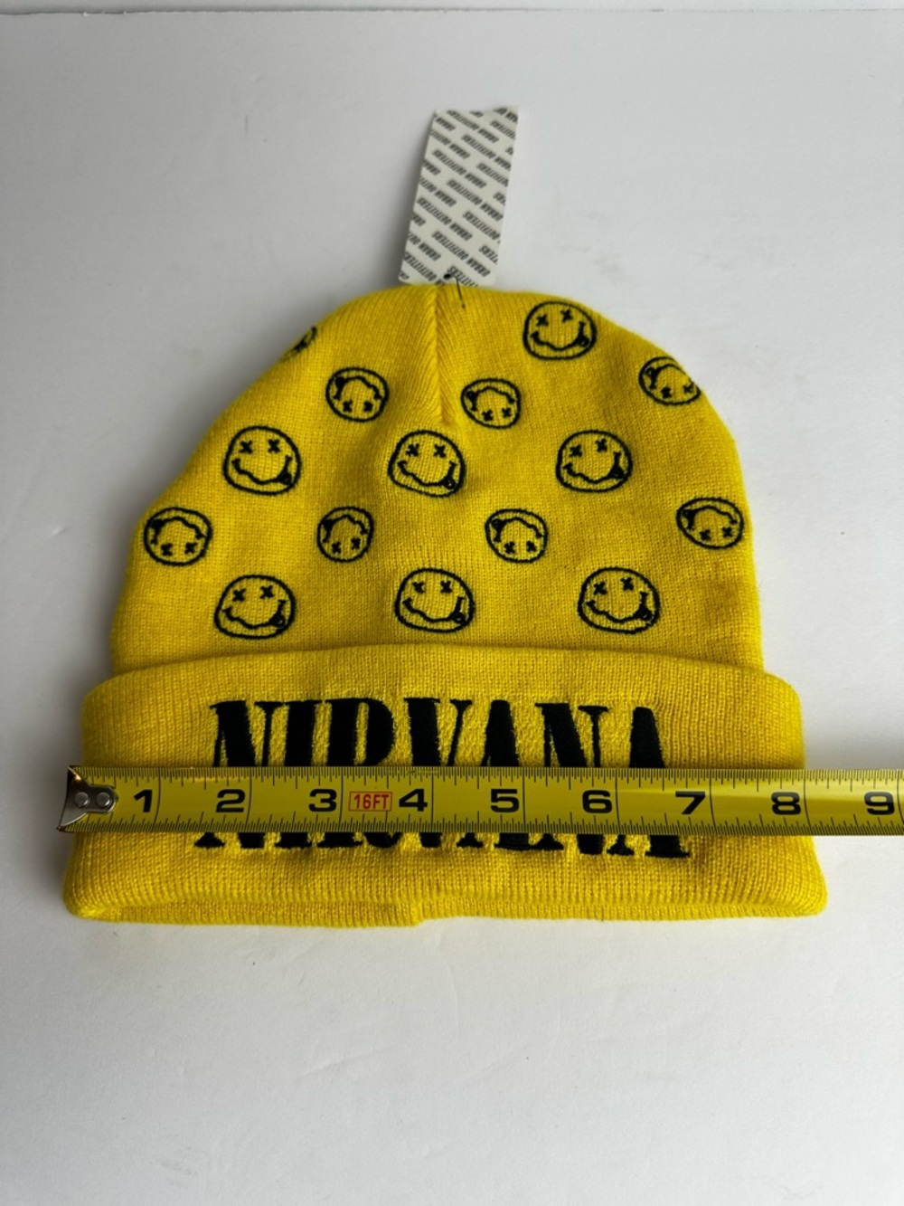 Urban Outfitters Nirvana Smiley Beanie Hat Stocking Cap NEW W/TAGS Unisex Yellow - Picture 4 of 6
